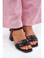 Kožené Lakované Dámské Sandály Na Podpatku Černé Mevonelle Kožené Lakované Dámské Sandály Na Podpatku Černé Mevonelle