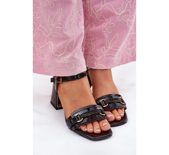 Kožené Lakované Dámské Sandály Na Podpatku Černé Mevonelle Kožené Lakované Dámské Sandály Na Podpatku Černé Mevonelle