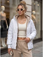 Dámská prošívaná přechodová bunda s kapucí, bílá, FashionStreet TY5781 Dámská prošívaná přechodová bunda s kapucí, bílá, FashionStreet TY5781
