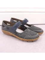 W model 19554666 modré kožené polobotky s ažurovým vzorem - Rieker