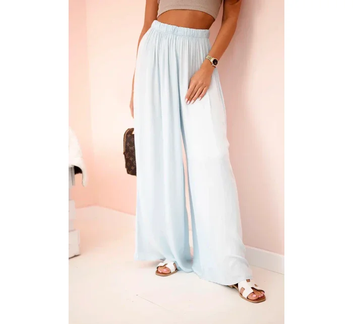 Široké dámské kalhoty s elastickým pasem modrý
