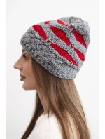 Dámská zimní čepice z vlny v hrubém pletení a pruhy K465 šedá + červená Dámská zimní čepice z vlny v hrubém pletení a pruhy K465 šedá + červená