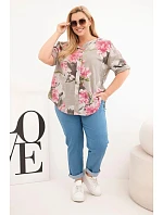 Dámská bavlněná halenka ve velikosti Plus s výstřihem do V v květinovém vzoru fango