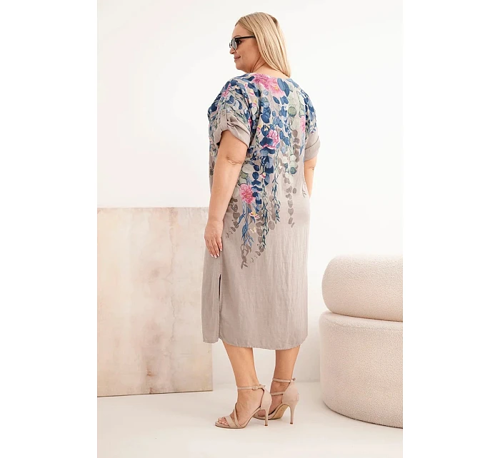 Dámské viskózové šaty Plus Size s krátkým rukávem a model 22092332 rozparky fango - K-Fashion