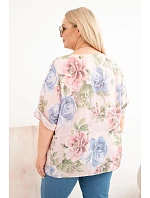 Dámská bavlněná halenka Plus Size s krátkým rukávem a květinovým vzorem pudrově růžová Dámská bavlněná halenka Plus Size s krátkým rukávem a květinovým vzorem pudrově růžová