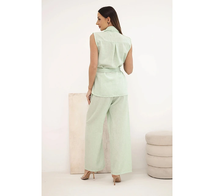 Dámský komplet s halenkou na zavazování a širokými kalhotami model 22104031 - K-Fashion