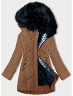 Dámská zimní bunda v karamelové barvě s kožešinou model 21246621 - MELYA MELODY Dámská zimní bunda v karamelové barvě s kožešinou model 21246621 - MELYA MELODY