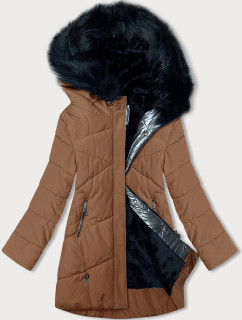 Dámská zimní bunda v karamelové barvě s kožešinou (V715)