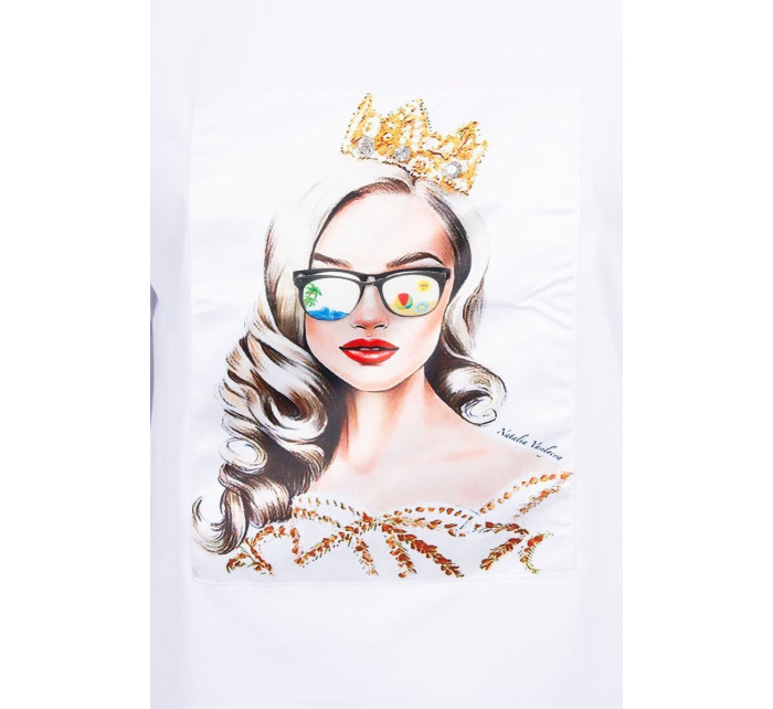Halenka s grafikou dívky v 3D brýlích bílá