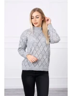 Svetr s polovičním rolákem a kosočtvercovým vzorem šedý