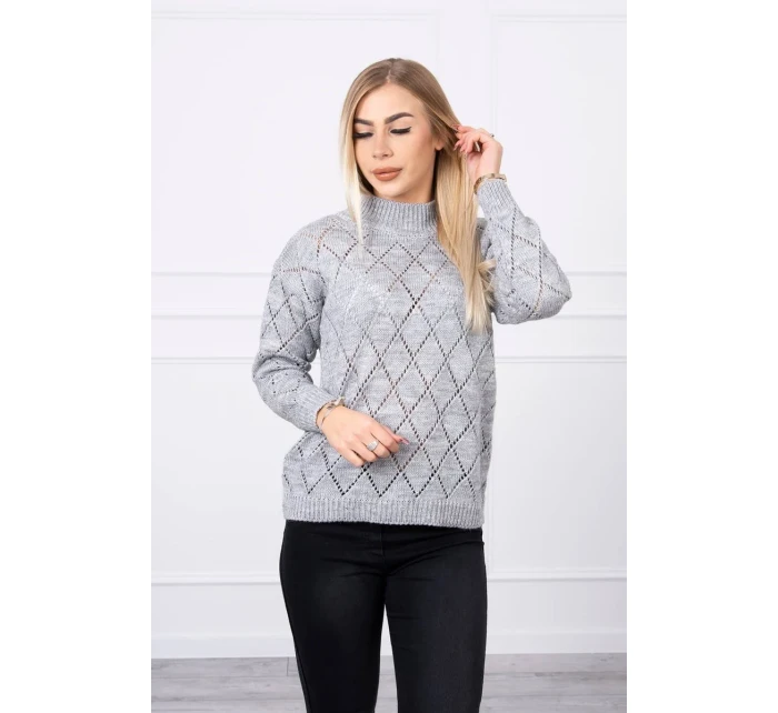 Svetr s polovičním rolákem a kosočtvercovým vzorem šedý