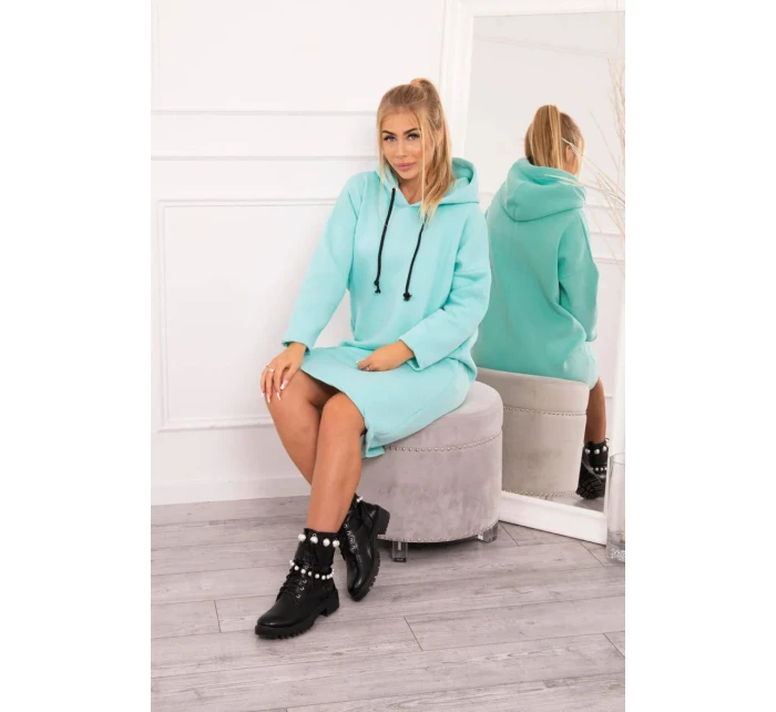 Šaty s kapucí a bočním rozparkem mint