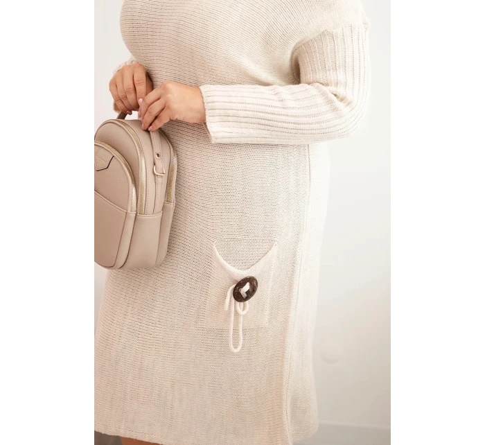 Dámská pletená svetrková šaty Plus Size s mohairovým oversized s kapsou béžová