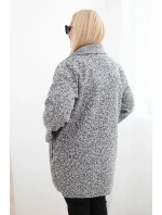 Dámský kabát Plus Size beránek s vlnou a kapsami grafitový melange Dámský kabát Plus Size beránek s vlnou a kapsami grafitový melange