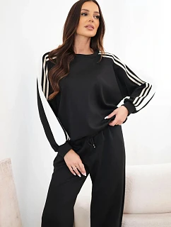 Dámský komplet z viskózy sportovní s dlouhým rukávem a model 22401361 kalhotami černý - K-Fashion