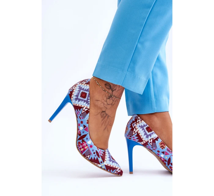 Módní kožené boty Lewski na vysokém podpatku model 21615964 Modrá červená - Boto
