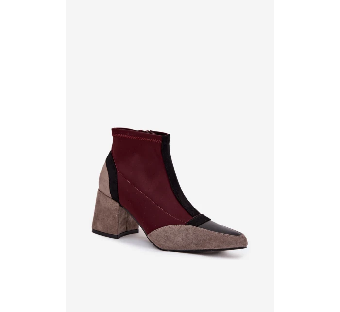 Dámské kotníkové boty na masivním podpatku na zip bordó Delvane