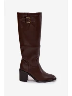 Dámské kozačky na podpatku s přezkou černé model 21744583 - Boto