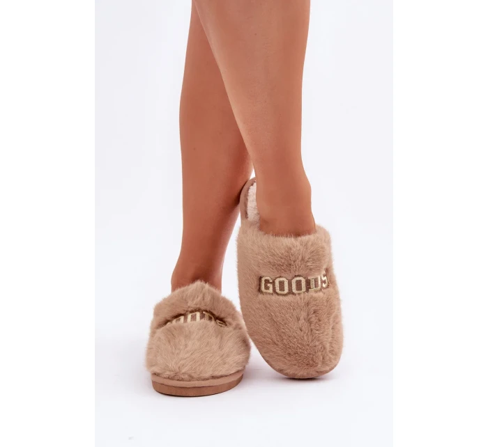 Dámské Pantofle S Kožešinou A Nápisem Hnědé Kalelia