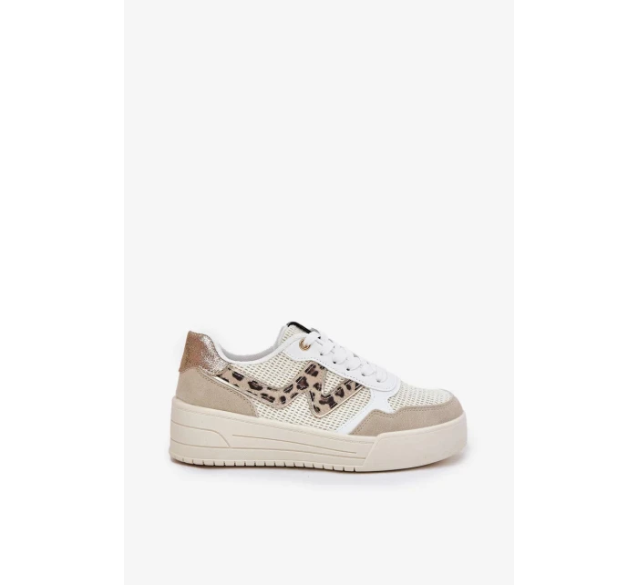 Dámské sportovní tenisky na platformě – béžové s panterím vzorem Lorori