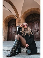 Dámské kozačky s ohrnutým lemem  černé  model 22383600 - SWEET SHOES