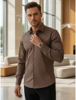 Pánská elegantní hladká hnědá košile REGULAR FIT FashionStreet DX2684