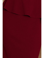 Elegantní dámské midi šaty v bordó barvě s volánkem model 6261782 - numoco