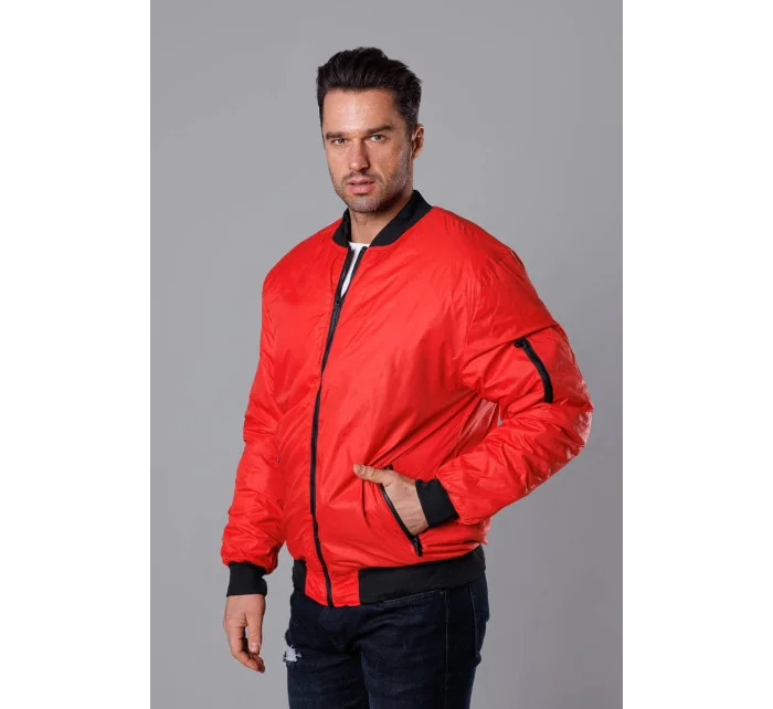 Červená pánská bunda typu "bomber" s podšívkou model 18345009 - J.STYLE Červená pánská bunda typu "bomber" s podšívkou model 18345009 - J.STYLE