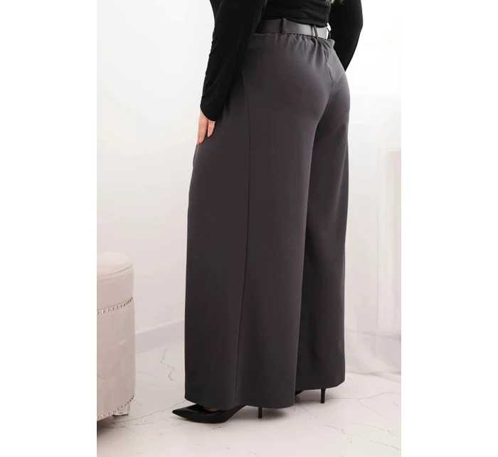 Dámské kalhoty Plus Size s širokou nohavicí a páskem grafitové Dámské kalhoty Plus Size s širokou nohavicí a páskem grafitové