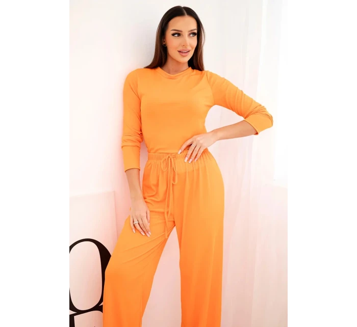 Dámská souprava z viskózy s topem a širokými kalhotami oranžový