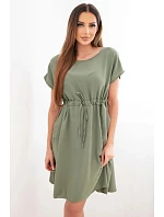 Dámské šaty s krátkým rukávem a vázáním v pase khaki Dámské šaty s krátkým rukávem a vázáním v pase khaki