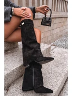 Kozačky Eko Velur Podpatky Na Zip Zateplené Ohnutý Svršek Béžové Evyra