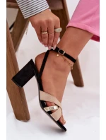 Dámské sandály na podpatku s pásky semiš Černé model 21937488 - Boto