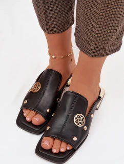 Kožené pantofle s zlatými ozdobami D&A model 22031927 Černé - S.Barski