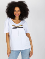 Bílé dámské tričko s flitrovou aplikací