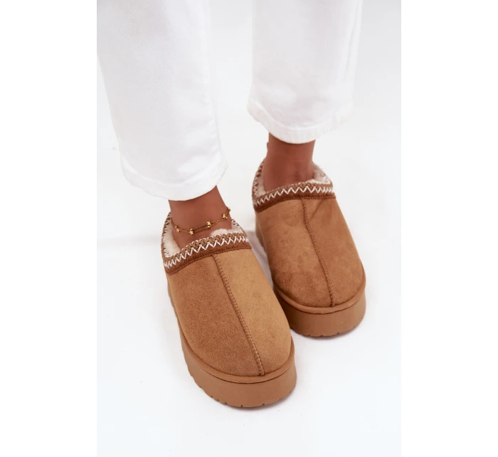 Dámské nízké sněhule Taliah na platformě s vyšíváním – camel