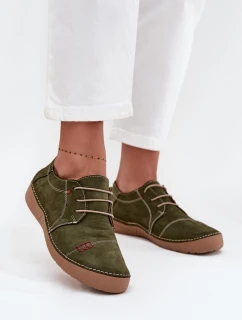 Dámské kožené polobotky s prošitím Artiker – zelené