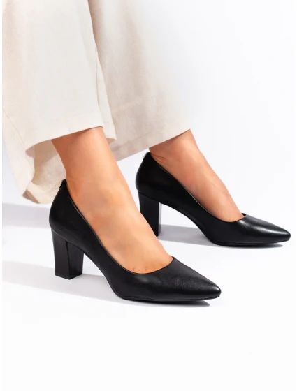 Trendy dámské černé  lodičky na širokém podpatku