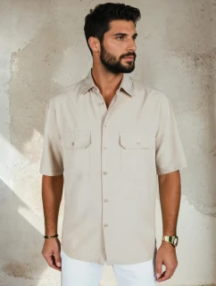 Pánská béžová košile s krátkým rukávem FashionStreet KX1082