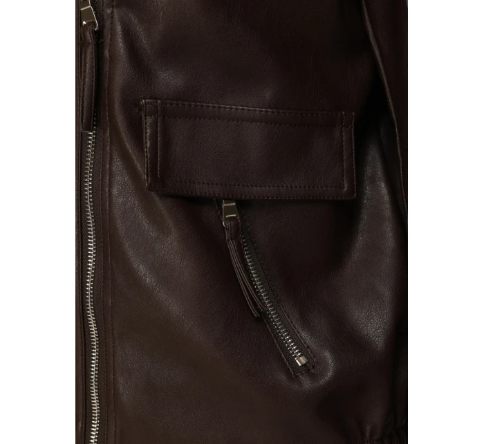 Dámská kožená krátká bunda ramon hnědá FashionStreet TY5628