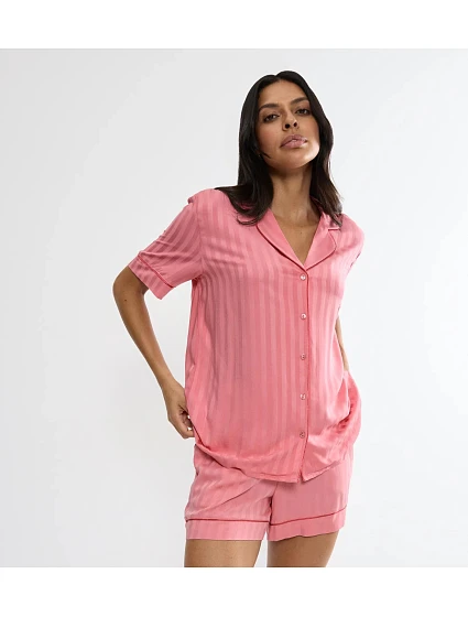 Dámská noční košile Amourette Jacquard Boyfriend Shirt - RED -  růžová 00BE  - TRIUMPH