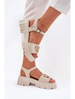 Dámské Kožené Sandály Se Zlatým Detalem Vinceza 79541 Béžové