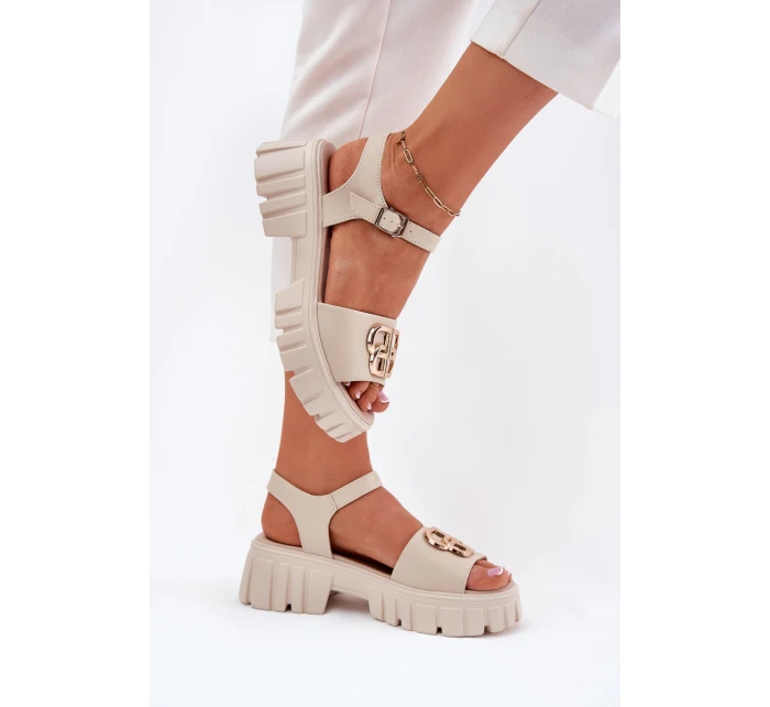 Dámské Kožené Sandály Se Zlatým Detalem Vinceza 79541 Béžové