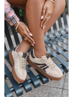 Sametové dámské tenisky na platformě Béžové model 21709523 - Boto Sametové dámské tenisky na platformě Béžové model 21709523 - Boto