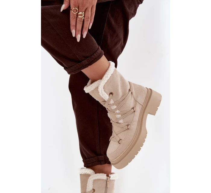 Dámské sněhule s kožíškem Béžové Irmara Dámské sněhule s kožíškem Béžové Irmara