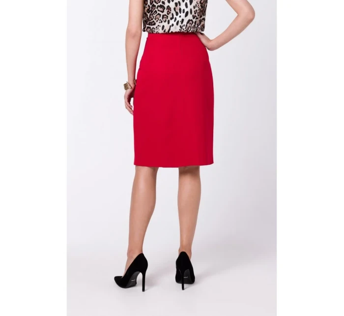 S343 Sukně áčkového střihu se zavinovacími detaily - červená