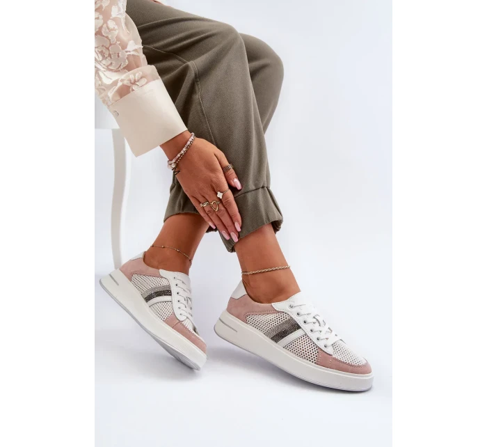 Dámské kožené tenisky bílé a růžové D&A