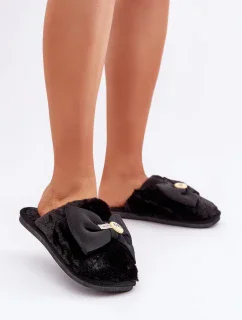 Dámské Pantofle S Kožešinou A Mašlí Černé Olfedi