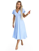 675-1 Midi šaty Blinky s obálkovým výstřihem a brokátovými třpytkami - modré