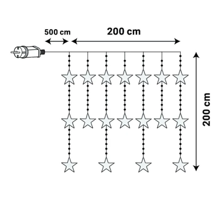 Vánoční stromek světla závěs 200x200 CM 415LED WHITE STARS